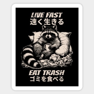 Live Fast Eat Trash Raccoon Drinking Coffee Sticker